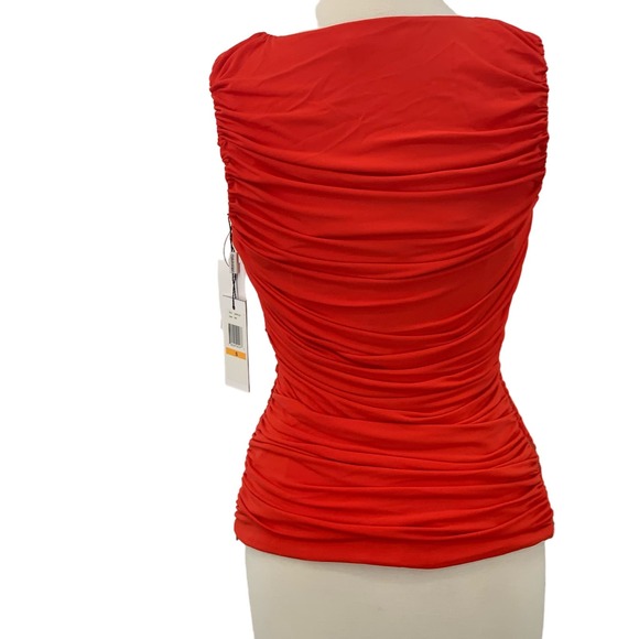 NWT Calvin Klein Ruched Zippered Sleeveless Knit Top Fire Orange/Red Small - Picture 10 of 10